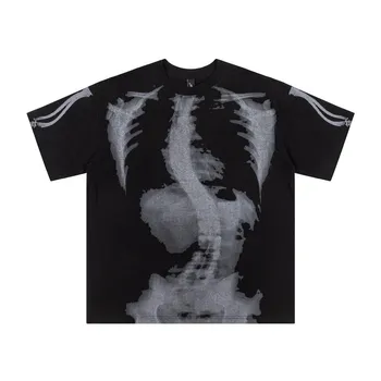 Мужская футболка с коротким рукавом High Street Skeleton Skeleton, модная, темная, с абстрактным принтом, из чистого хлопка, повседневная летняя футболка с половиной рукава M миндальный