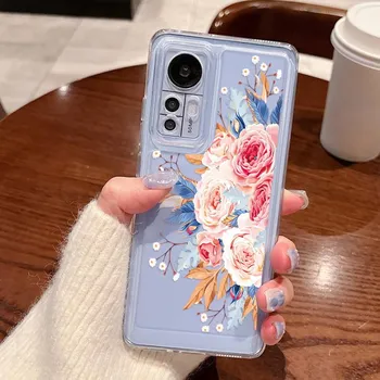 Прозрачный чехол для телефона с цветным узором для Xiaomi 13T 11T Redmi Note 12 11 Pro, противоударный, прозрачный, мягкий силиконовый чехол с изображением бабочки и сердца с цветочным принтом Redmi Note 12 4G