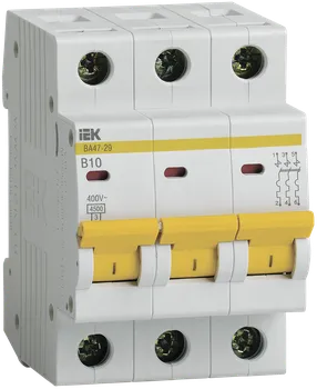 Выключатель автоматический IEK ВА47-29 трехполюсный (3P/3П) 10А B 4.5кА (MVA20-3-010-B)