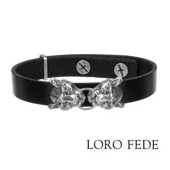 Сет LOROFEDE Медальон Ягуар и Кожаный браслет, серебро 925