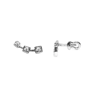 Серьги пусеты с фианитами, серебро 925