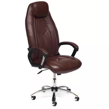 Кресло BOSS (хром) коричневый/коричневый перфорированный (кож/зам) (Tetchair)