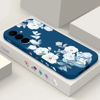 Для Samsung S25 Ultra S24 FE S23 A56 A36 A16 A55 чехол для телефона цветочный принт матовый защитный объектив TPU шнурок мягкий противоударный силиконовый тонкий чехол Samsung S25 чёрный