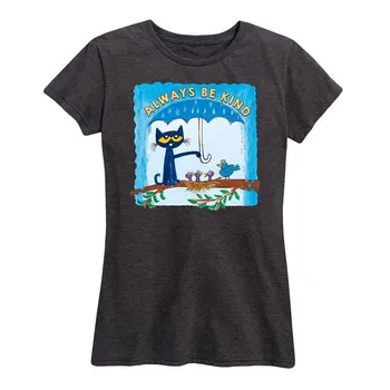 Женская футболка с рисунком Pete The Cat Always Be Kind и зонтиком, цвет Heather Charcoal