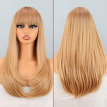 LISI HAIR женский длинный многослойный натуральный прямой парик с челкой из синтетического волокна, натуральная повседневная одежда, длинный волнистый парик для косплея 60cm