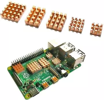 Радиатор ACD RA603 набор 5 in 1 Pure Copper HeatSink (15x10x4мм, 14x14x4мм, 13x11x4мм, 9x9x4мм и 7x7x4мм) for Raspberry 4B