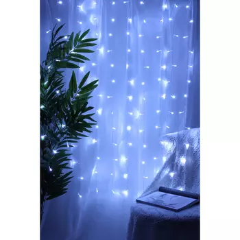 СНОУ БУМ Эл.гирлянда занавес, 1.5x1.5м, 150LED, белый, 10 нитей, пост.свеч., ПВХ прозр., 220В