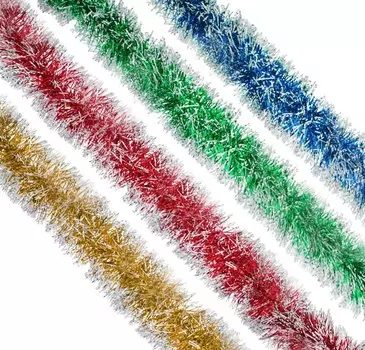 СНОУ БУМ Мишура с белыми кончиками, 9,6х200см, ПВХ, 4 цвета