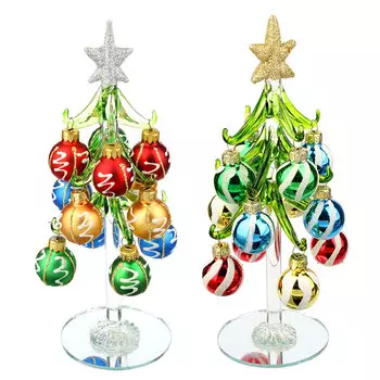 СНОУ БУМ Елка сувенирная, стекло, 20см, 12 подвесок-шаров, 2 дизайна