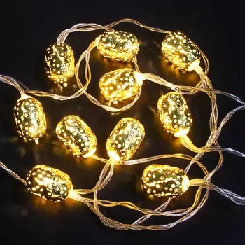 СНОУ БУМ Гирлянда эл. 2м, 10LED, с насадкой в форме "Фонарь", шампань, пост.свеч, 2хАА, металл
