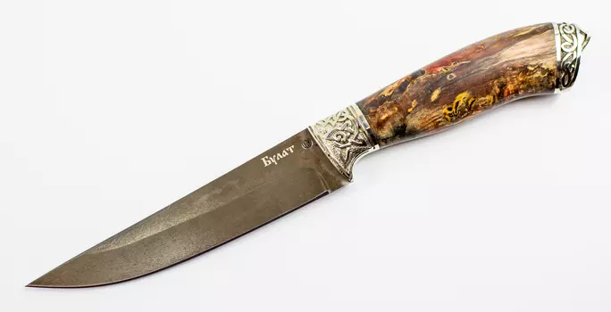 Нож Сумрак, сталь булат, художественное литье, рукоять карельская береза