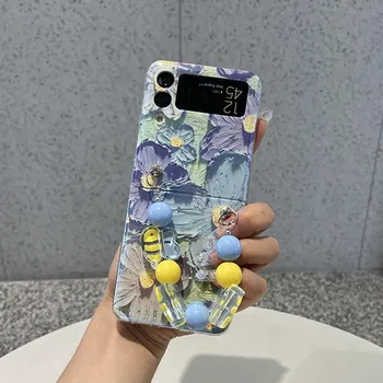 Милый чехол для телефона с изображением улыбки и цветка для Samsung Galaxy Z Flip 3 4 5g, задняя крышка с портативным 3D браслетом с пчелиной бабочкой For Samsung Z Flip 4