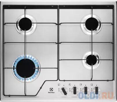 Встраиваемые газовые панели ELECTROLUX/ Газ, 60 см, нерж.сталь, эмалированные решетки, газконтроль, автоподжиг