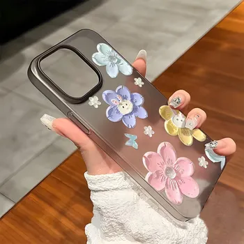 Чехлы для мобильных телефонов iPhone 11 13 15 Pro Max 12 14 Pro Max Чехол для iPhone 16 15 Plus 13 Pro 12 Матовая текстура с рисунком в виде мультяшных цветов iPhone 11 белый