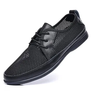 Summer Men Casual Shoes Breathable Soft Men Loafers Leisure Moccasins Mesh Men s Driving Shoes Lazy Shoe Handmade Flats Comfy 39 серый
