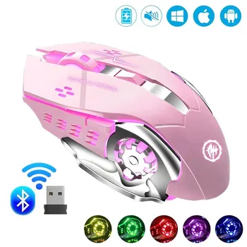 2.4G Bluetooth беспроводная перезаряжаемая мышь с RGB-подсветкой, механическая мышь для киберспорта, бесшумные офисные мыши для компьютера, ноутбука, планшета, ПК, игровая мышь для геймера чёрный