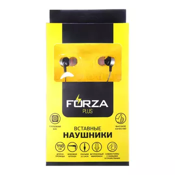 FORZA Наушники вставные с микрофоном, алюминий, пластик, боковой штекер, 110см, цвет металлик