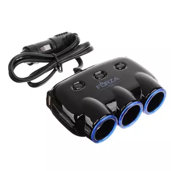 FORZA Разветвитель 3 гнезда прикуривателя + 2 USB, DC 12V-24V, USB: DC5V, 2.1A/1A