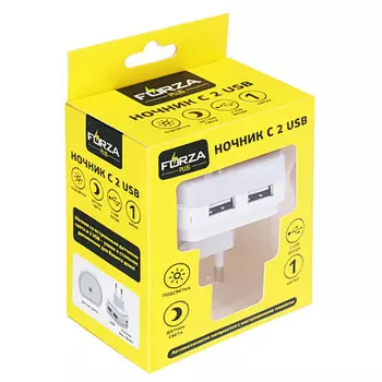 FORZA Сетевое зарядное устройство с 2 USB, ночник, 1А, 220 В