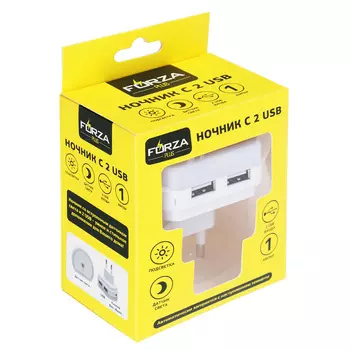 FORZA Сетевое зарядное устройство с 2 USB, ночник, 1А, 220 В