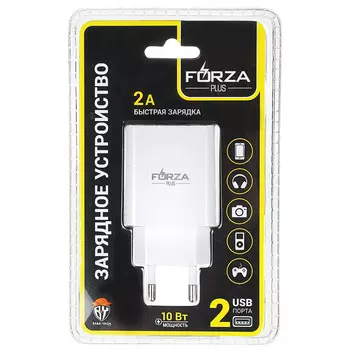 FORZA Сетевое зарядное устройство Стандарт, 2xUSB, 2А, 5В, Белый