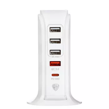 FORZA Сетевое зарядное устройство Tower, быстрая зарядка QC3.0+PD, 4xUSB, 1xType-C, 3.4А, кабель1,5м