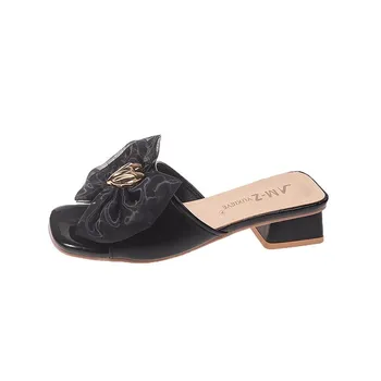 Fashion 2024 New Fashion Bowknot Women s Slippers Summer Women Slippers Indoor Outdoor Flip Flops Beach Shoe Home Non-slip Slippers 35 бежевый