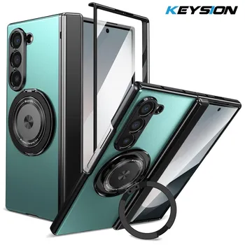Чехол-кольцо KEYSION с поворотом на 360 ° для MagSafe для Samsung Galaxy Z Fold 6, 5, 4, 3, шарнирный чехол для телефона с защитой экрана for Galaxy Z Flod 6 красный