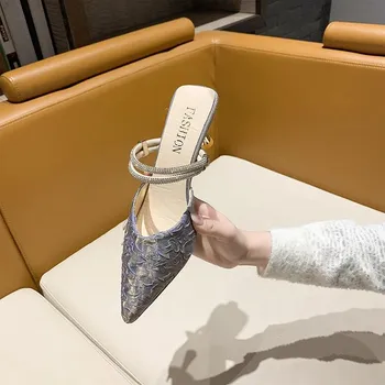 Fashion 2024 New Summer Fashion Comfortable Elegant Casual Wear-resistant Versatile Rhinestone Sandals Style Slippers 35 бежевый