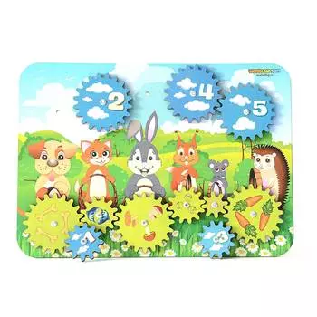 WoodlandToys Конструктор - головоломка "Шестеренки" Кто что ест?