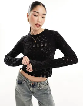 Vero Moda - Черный топ с длинными рукавами, связанный крючком