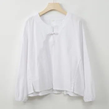 Johnature Women Vintage Pullover T-Shirts Soft Spring Solid Color Long Sleeve Button Casual Loose T-Shirts M светло-зеленый