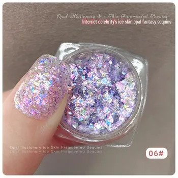 Блестки Opal Fantasy 2024 Aurora: Ультратонкая вспышка Fine Flash для нейл-арта 01 Opal Ice Skin Sequins