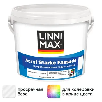 Краска фасадная Linnimax Acryl Starke Fassade цвет прозрачный матовая база Б3 2.35 л