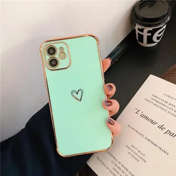 Подходит для iPhone 15 Promax Love Plated Phone Case Apple 14 Pro Anti Drop Protective Cover iPhone12-6.1
