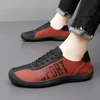 Men Handmade Leather Shoes Casual Hiking Shoes Outdoor Lacing Walking Driving Shoes Wide Head Over Sized 38 коричневый