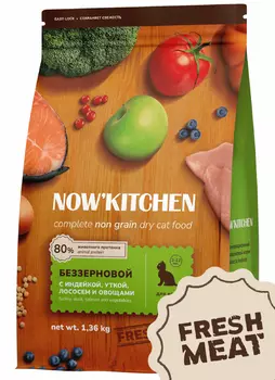 NOW'KITCHEN fresh беззерновой корм для котят со свежей индейкой, уткой, лососем и овощами, Kitten Grain-free Recipe, Turkey, Duck, Salmon (1.36 кг)
