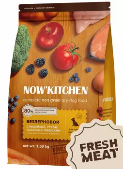 NOW'KITCHEN fresh беззерновой корм для щенков малых пород со свежей индейкой, уткой, лососем, Small Puppy Grain-free Recipe, Turkey, Duck, Salmon (5.44 кг)