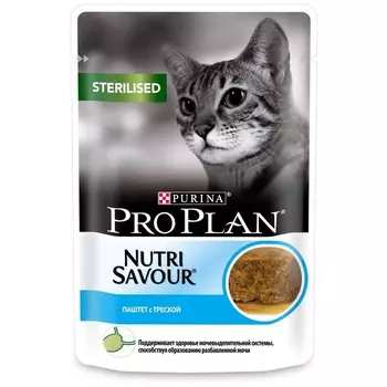 NutriSavour для взрослых стерилизованных кошек, паштет с треской (85 г)