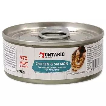 Ontario (консервы, лакомства) консервы для взрослых кошек кусочки курицы и лосося (95 г)