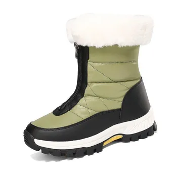 Женские зимние сапоги Plus Velvet Snow Boots Casual PU Canvas со шнуровкой Теплые уличные хлопковые туфли Большие высокие толстые нескользящие водонепроницаемые туфли 35-42 35 белый