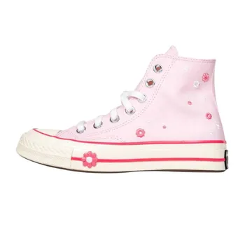 Converse Chuck 70 High Женские кроссовки с цветочной нашивкой Розовый Сахарно-Ягодный Экрю A15061C 37