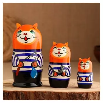 Матрешка "Кот морячек" 16см, 3 кукольная, ручная роспись