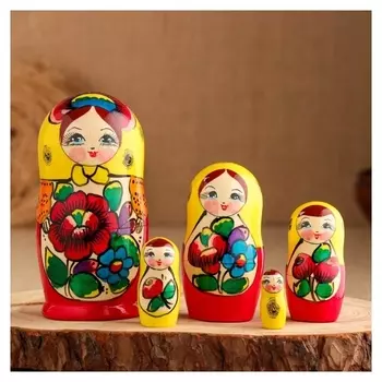 Матрешка "Маруся в желтом платочке", майдан, 15см, 5 кукольная, ручная роспись