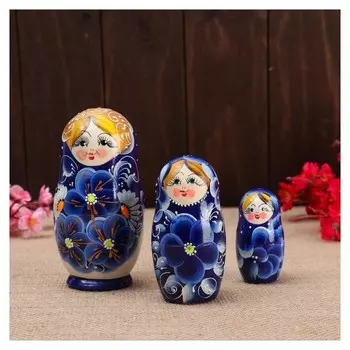 Матрёшка 5-ти кукольная "Нина" синяя, 13см, ручная роспись.
