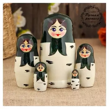 Матрёшка «Берёзка», зеленый платок, 5 кукольная, 10 см