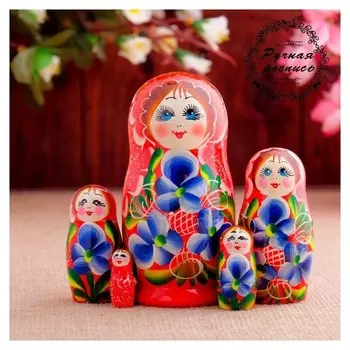 Матрёшка Фиалки, красное платье, 5 кукол, 12 см