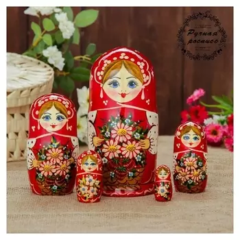 Матрёшка «Флора», красный платок, 5 кукольная, 17 см
