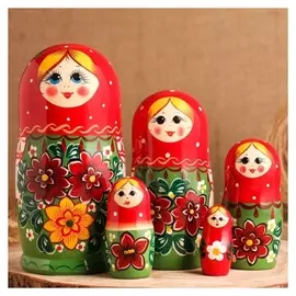 Матрёшка «Георгины», красный платок, 5 кукольная, 17 см, ручная работа