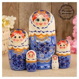 Матрёшка «Гжель», белый платок, 5 кукольная, 17 см